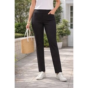 Chico's Brigitte Lurex Jacquard Pants Sz‎ 0.5 T 6 Black Gold So Slimming Pull On